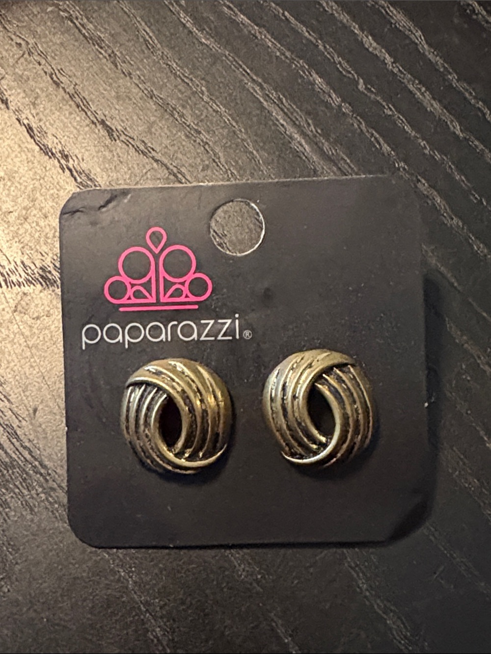 Paparazzi Antiqued Gold Twisted Knot Stud Earrings J1